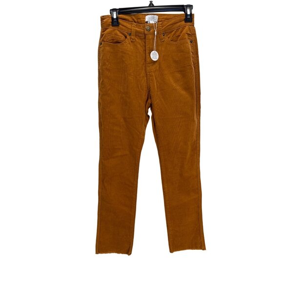 Mud Pie Corduroy Pants S NWT Women’s Brown Crop Raw Hem Stretch Casual - Picture 1 of 7